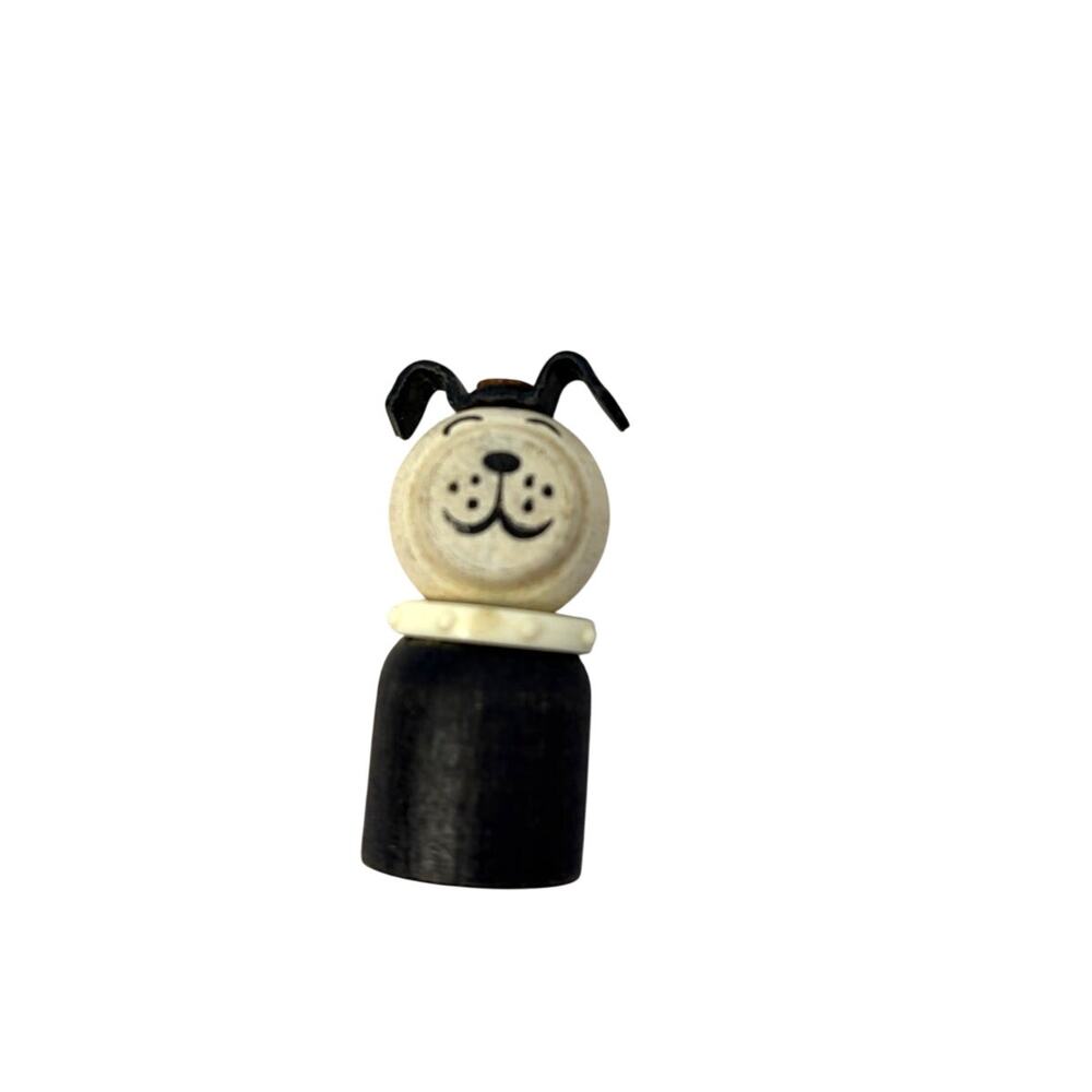 VTG Fisher Price Little People wooden black and white dog with white collar 60s